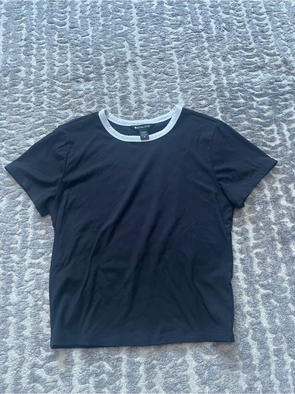 Athleta Black Tee with White Crew Neck Trim